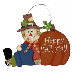 Happy Fall Y'all Scarecrow and Pumpkin 11-inch Fall Seasonal Hanging Sign